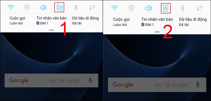 Bật, tắt xoay m&agrave;n h&igrave;nh tr&ecirc;n thanh Th&ocirc;ng b&aacute;o