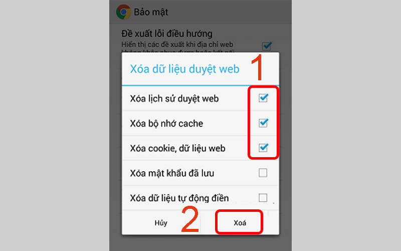 Tick chọn c&aacute;c mục cần x&oacute;a rồi nhấn X&oacute;a