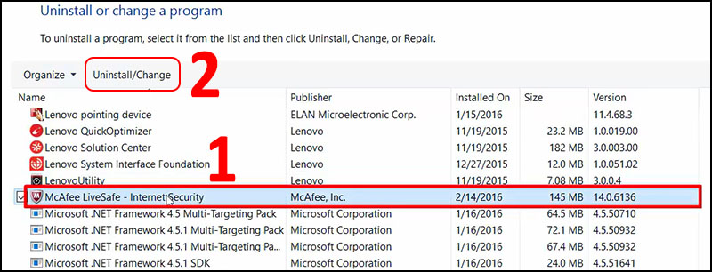 Chọn Uninstall/Change.