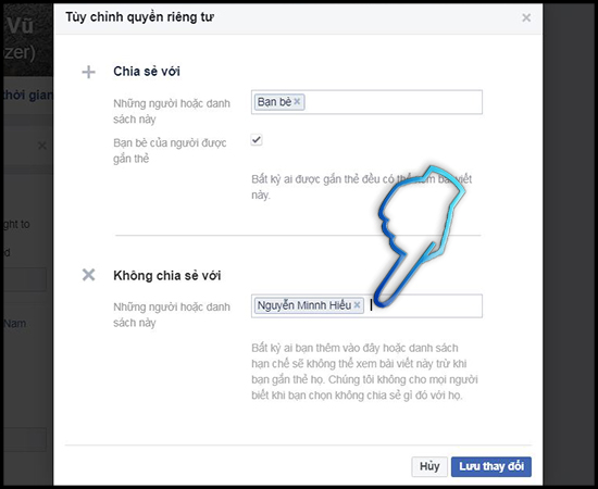 - Bước 4: Điền tên người bạn muốn hạn chế quyền xem vào dòng “Không chia sẻ với” và Lưu thay đổi.