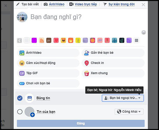 Và bài viết của bạn sẽ hạn chế người bạn vừa điền tên