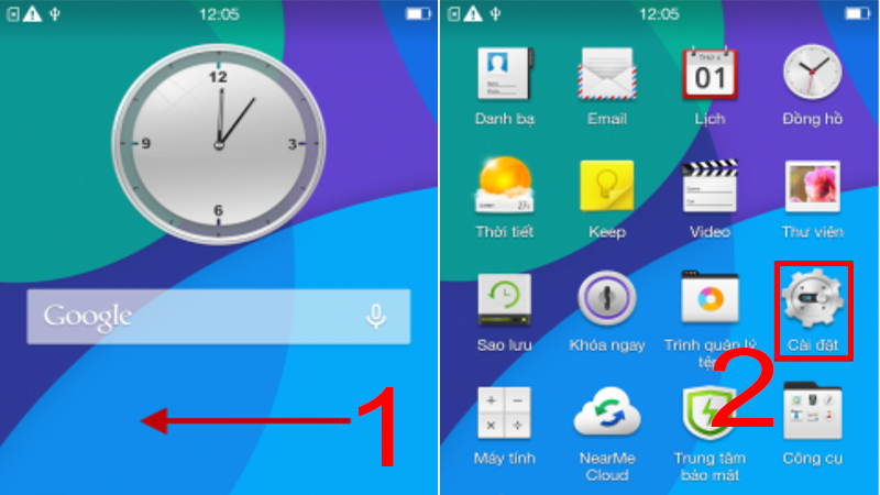 Thao t&aacute;c truy cập C&agrave;i đặt 
