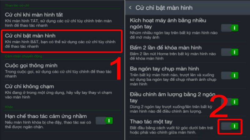 Tắt chế độ một tay