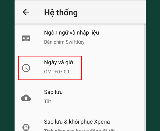 Bước 2: Chọn Ngày và giờ.