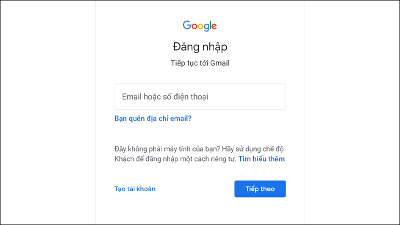 Đăng nhập tài khoản Gmail 