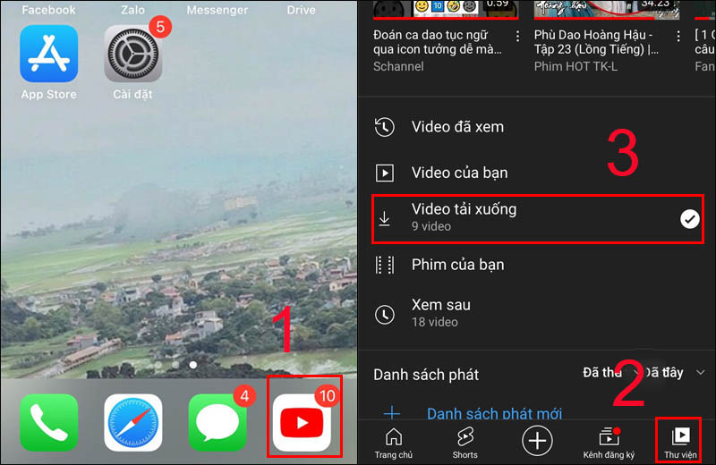 Chọn Video tải xuống trong tab Thư viện để xem video ngoại tuyến