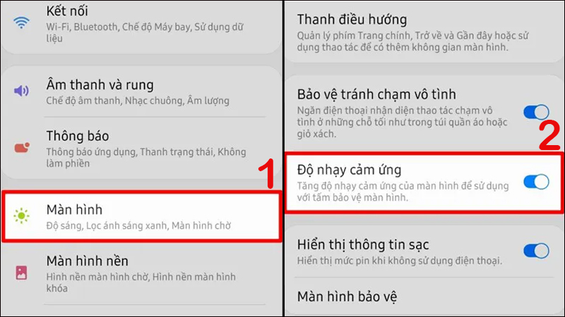 Điều chỉnh độ nhạy cảm ứng tr&ecirc;n Samsung