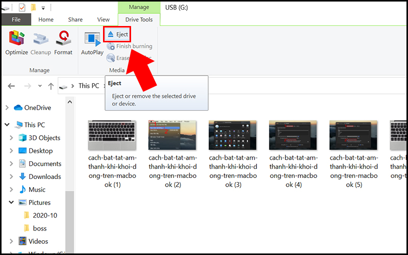 Sau khi kiểm tra thấy các tập tin mình cần đã xuất hiện tại USB thì ngắt kết nối và rút USB ra khỏi laptop