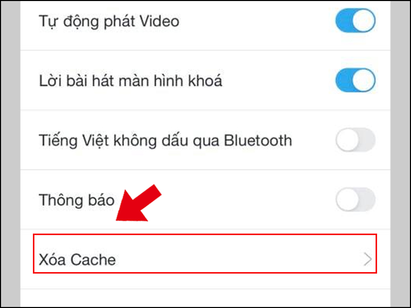 Chọn Xóa Cache