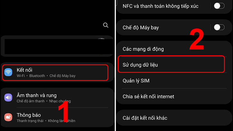 Truy cập vào Kết nối > Sử dụng dữ liệu trên điện thoại Android