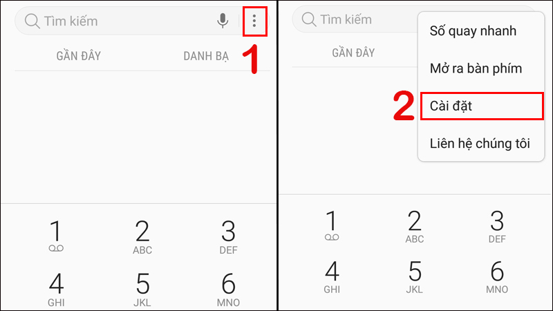 V&agrave;o Cuộc gọi v&agrave; chọn C&agrave;i đặt