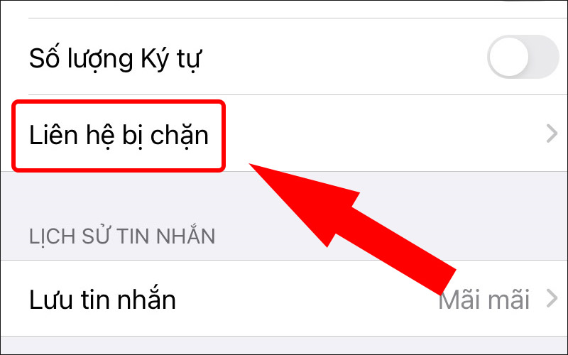 Nhấn vào dòng Liên hệ bị chặn