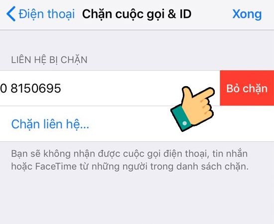 Sau đó chọn Bỏ chặn.