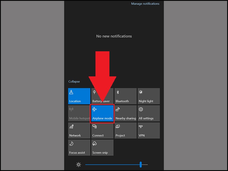 Tắt chế độ máy bay trong phần Notifications