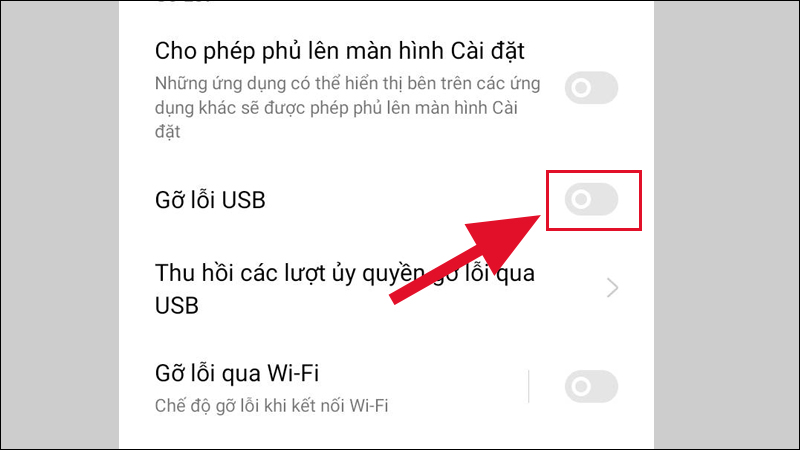 Muốn tắt chế độ USB Debugging chỉ cần kéo ngược lại là được