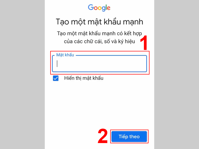 Nhập mật khẩu và nhấn Tiếp theo