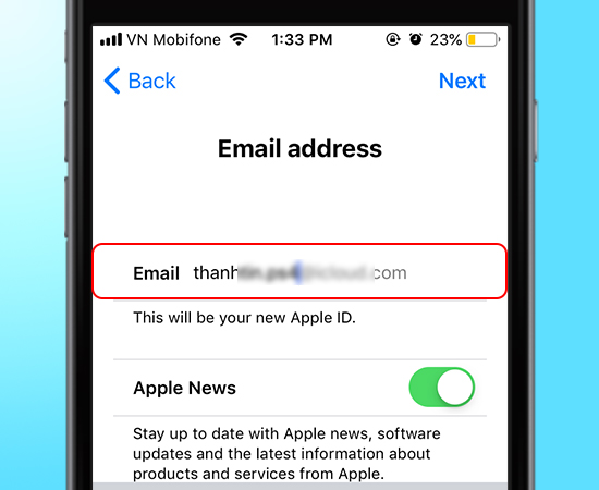 Các bạn nhập Tên tài khoản iCloud muốn tạo