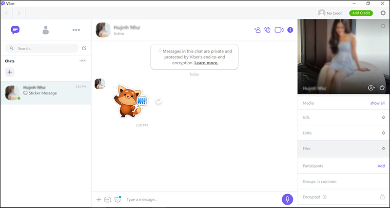 Giao diện Viber trên máy tính