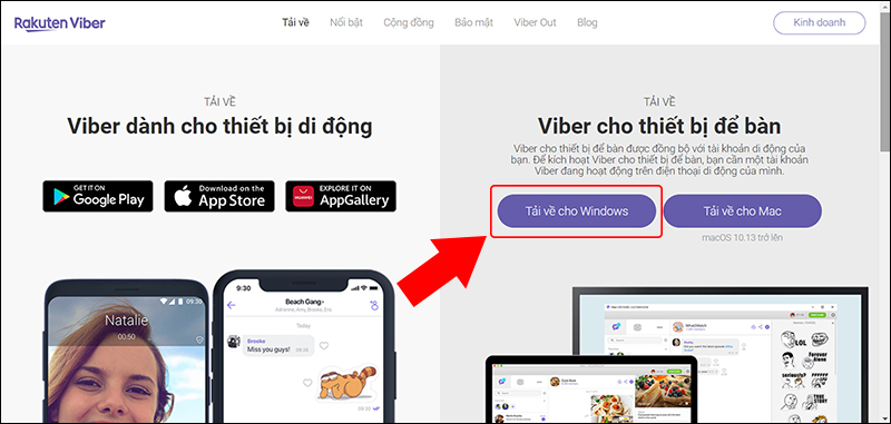 Chọn tải Viber cho Windows