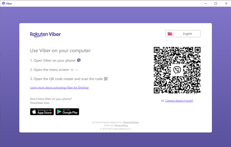 Giao diện đăng nhập Viber trên máy tính