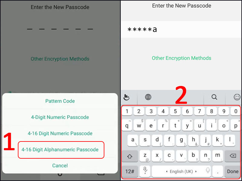 Chọn khóa bằng 4-16 số, chữ và đặt mật khẩu