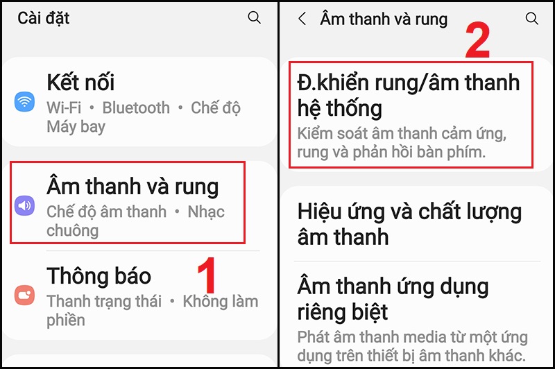 Mở mục Điều khiển rung/&acirc;m thanh hệ thống