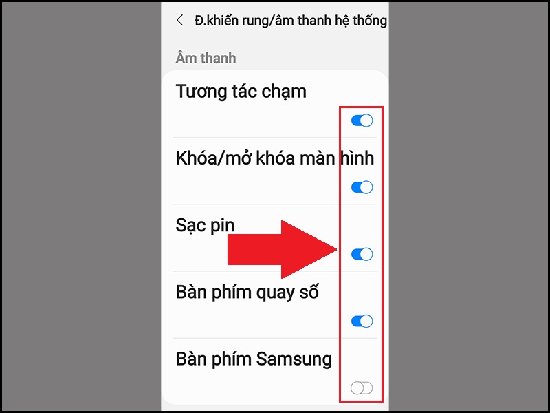 Bật hoặc tắt những mục &acirc;m thanh m&agrave; bạn muốn