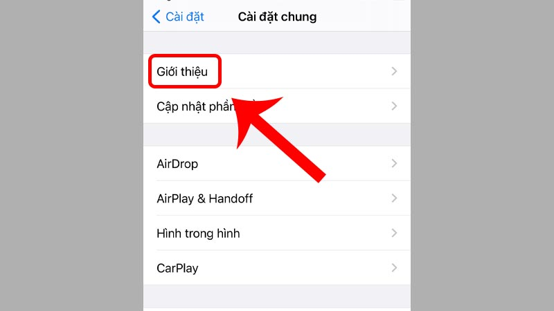 Chọn mục Giới thiệu 