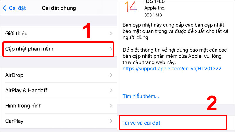 Nhấn vào Cập nhật phần mềm và chọn Tải về và cài đặt