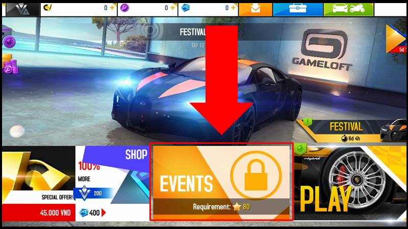 Bạn cần nhấp vào ô EVENTS để tham gia các sự kiện trong game (nằm ở phía dưới màn hình game)