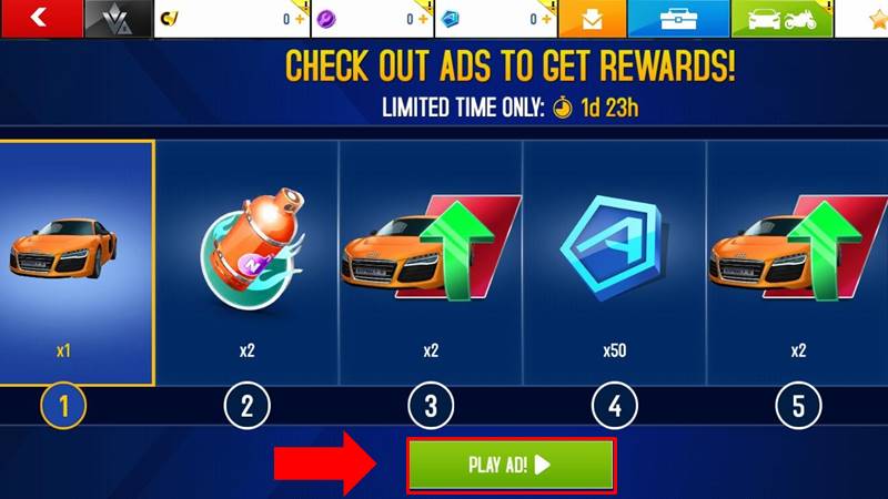 Chọn Play AD! để nhận phần thưởng tương ứng