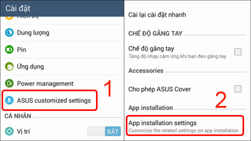 Chọn ASUS customized settings rồi chọn App installation settings