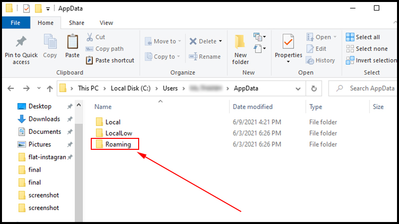X&oacute;a c&aacute;c thư mục c&ograve;n lại tại Roaming