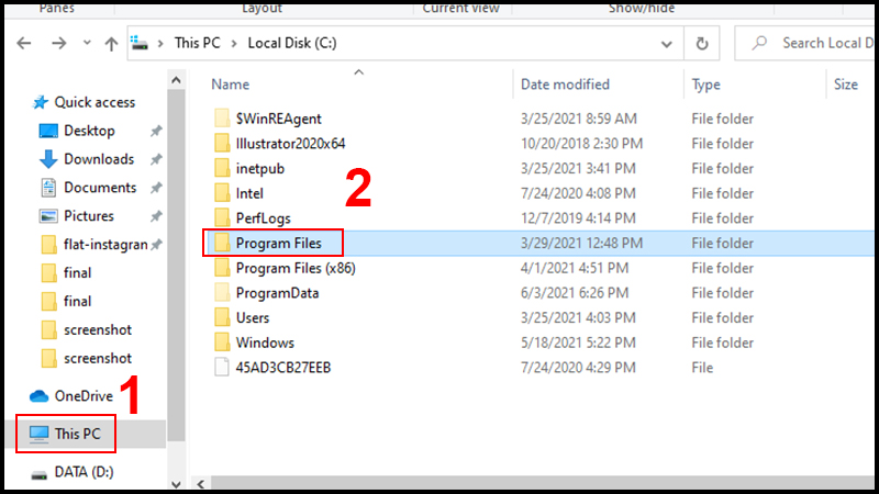 Truy cập Program Files để tiếp tục x&oacute;a c&aacute;c tệp c&ograve;n lại