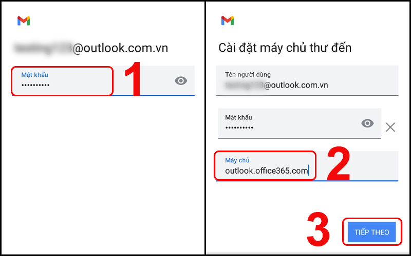 Nhập mật khẩu và điền máy chủ chính xác