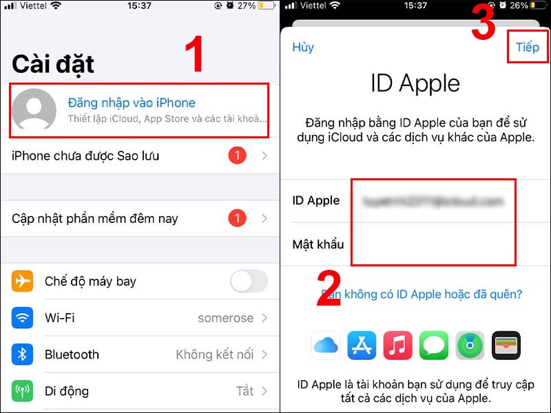 Đăng nhập lại bằng tài khoản ID Apple