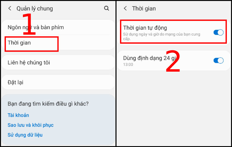 Bật tính năng Thời gian tự động