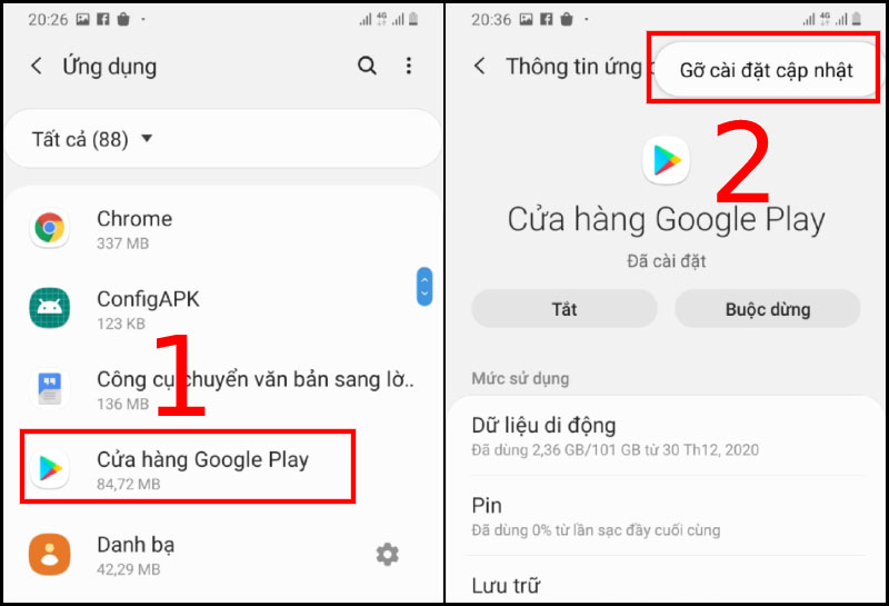 Gỡ cài đặt cập nhật ứng dụng CH Play