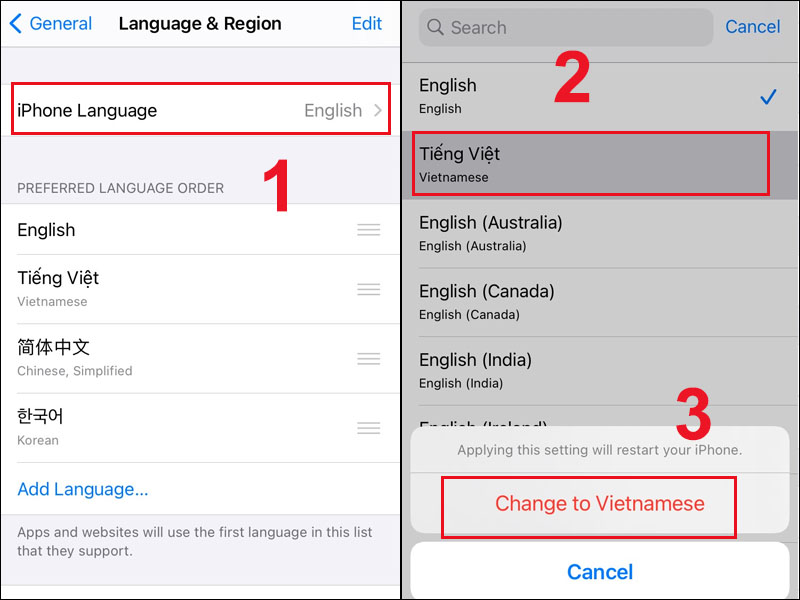 Đổi ngôn ngữ thành Tiếng Việt trên iPhone
