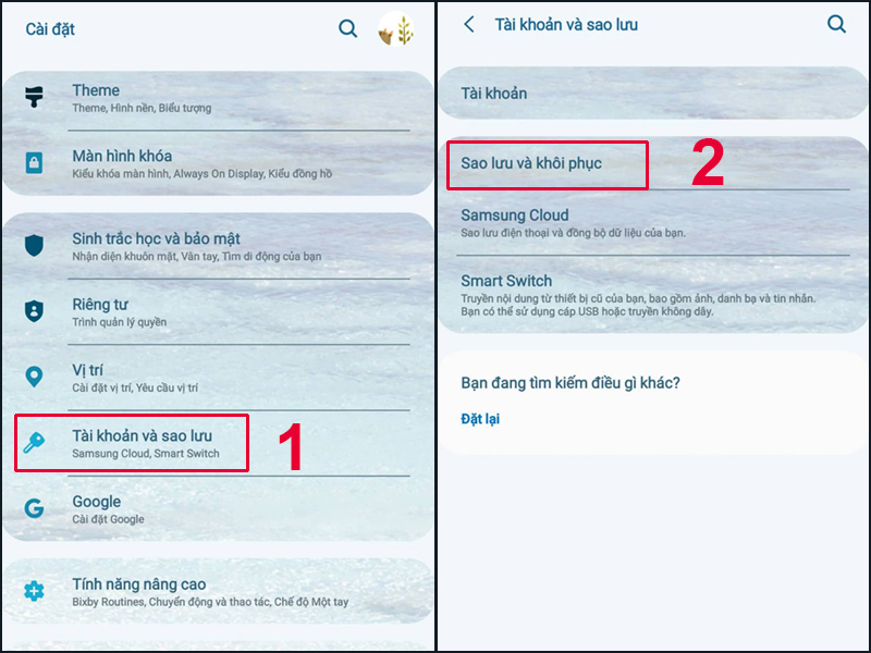 Chọn Sao lưu và khôi phục để tiếp tục quá trình khắc phục