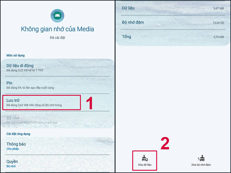 Xóa dữ liệu trong Không gian nhớ của Media để kết thúc quá trình