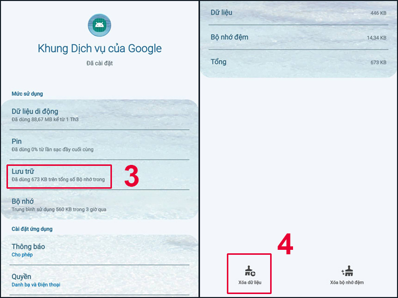Hoàn thành xóa dữ liệu trong Khung Dịch vụ của Google
