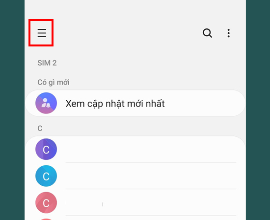 Bước 1: Vào Danh bạ > Chọn dấu ba gạch.