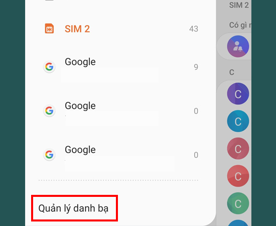 Bước 2: Chọn Quản lý danh bạ.