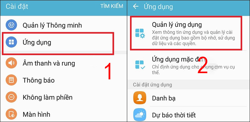 Chọn Ứng dụng và chọn Quản lý ứng dụng