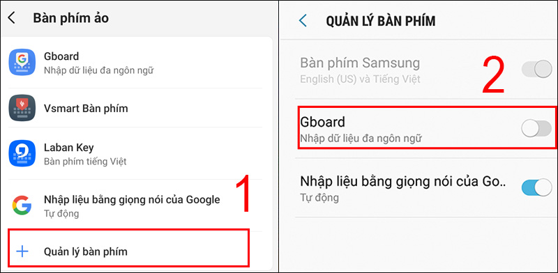 Nhấn chọn Quản lý bàn phím