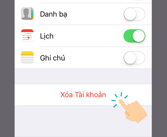 chọn Xóa tài khoản để xóa