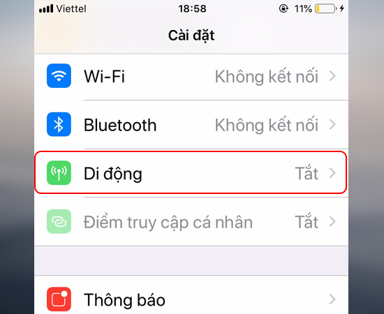 Bước 2: Sau đó bạn chọn Di động