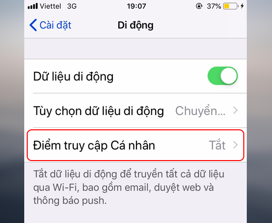 Bước 4: Sau đó bạn chọn Điểm truy cập Cá nhân. 