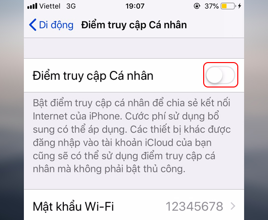 Bước 5: Cuối cùng bạn bật Điểm truy cập Cá nhân.